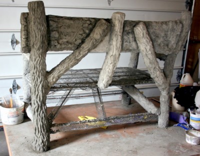 Bark Sculpture on Faux Bois Bench