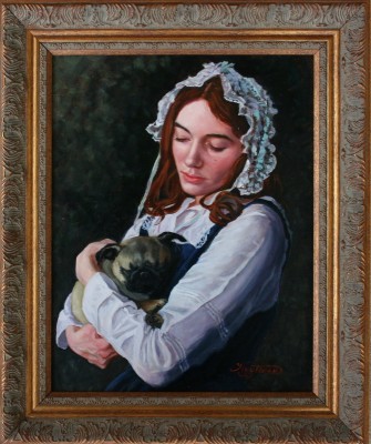 Girl holding pug