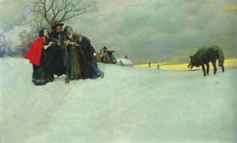 "A wolf had not been seen in Salem for thirty years" by Howard Pyle, 1909