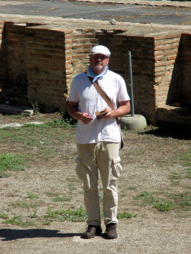 Sandy with his constant companion, Pausanias, in his hand